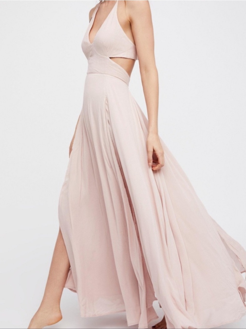 Free People Blush Pink Halter Maxi Dress XS